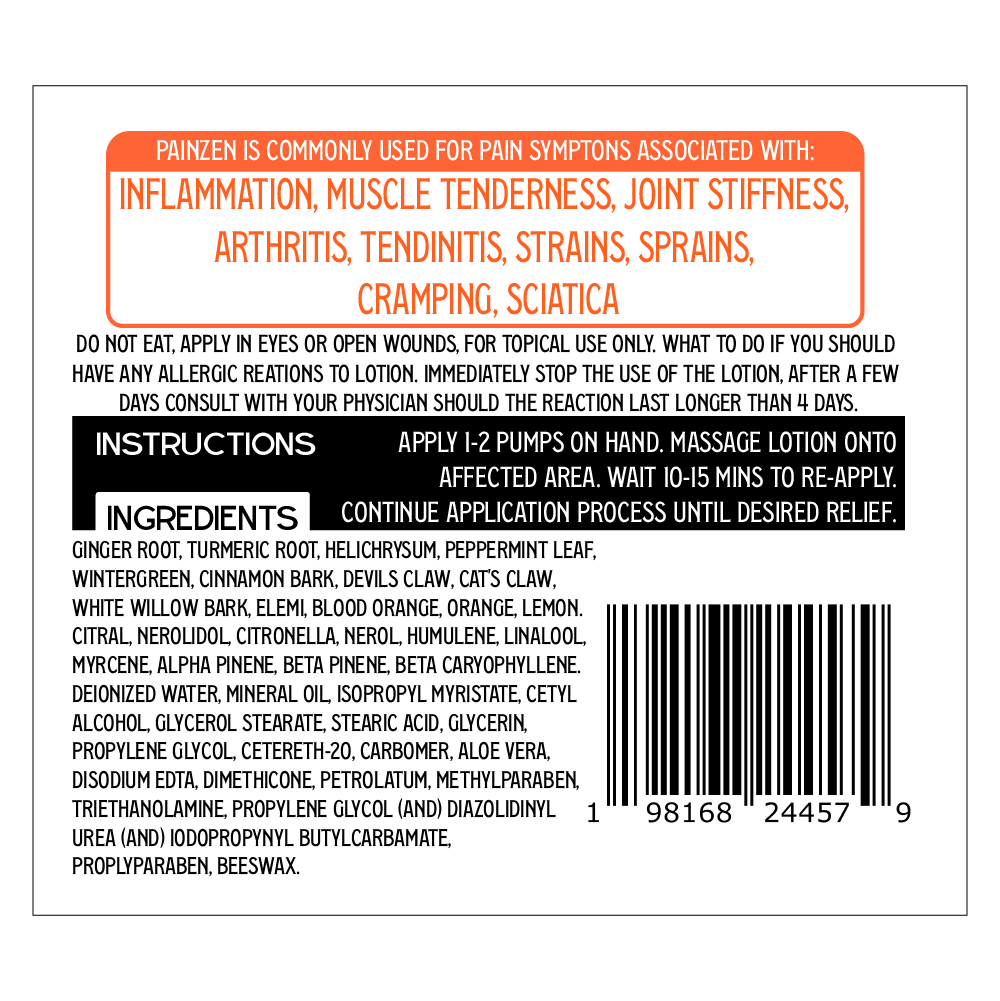 List of ingredients for painzen directly from product label